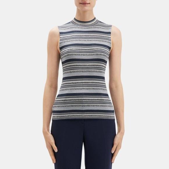 Theory Mock Neck Tank in Washable Silk Denim Melange - S - Picture 4 of 4